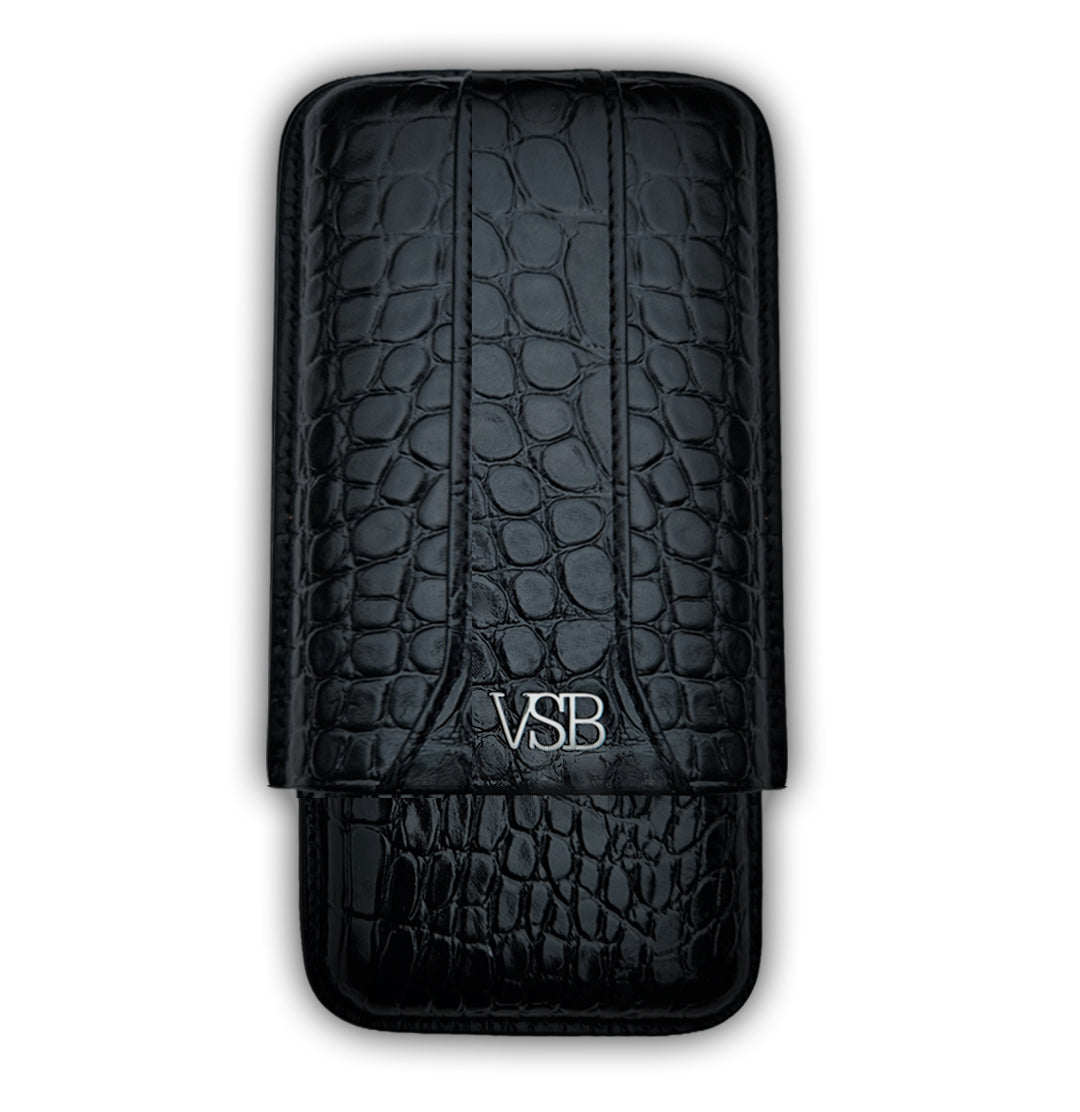 NEW! Three Finger Black Crocodile Cigar Case