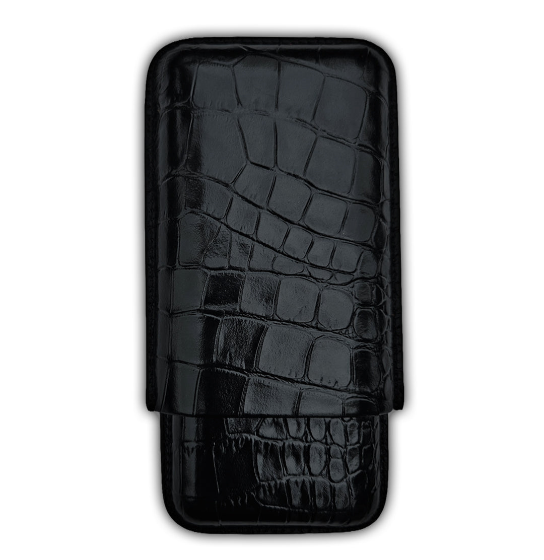 NEW! Three Finger Black Crocodile Cigar Case