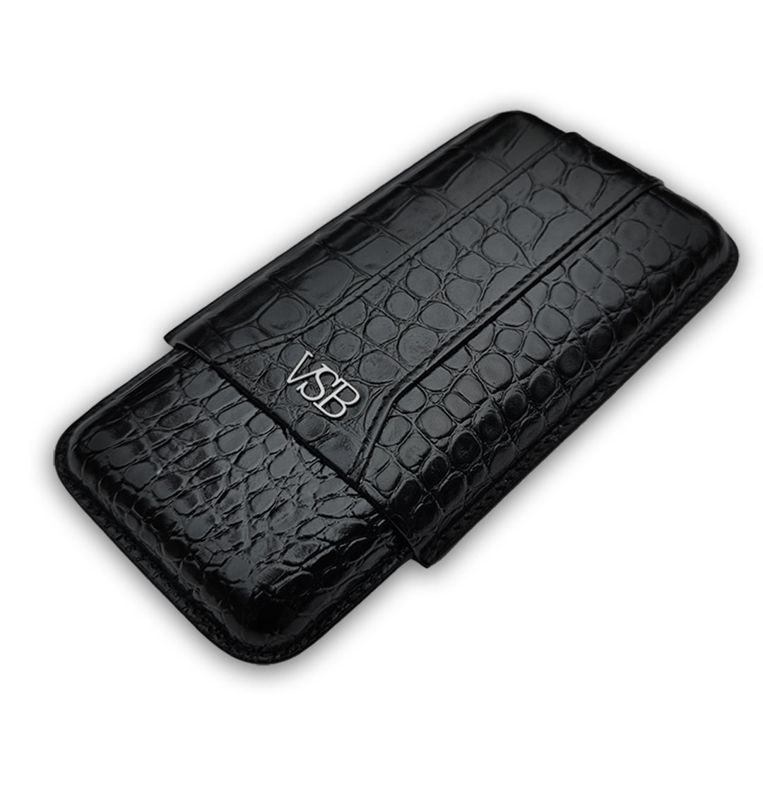 NEW! Three Finger Black Crocodile Cigar Case